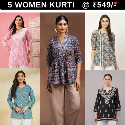 5 Pack Short Kurtis | Perfect For Summer| 3/4 Sleeve | (SK-01)
