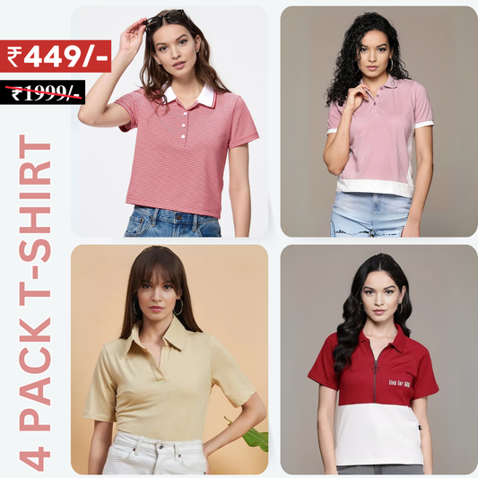 4 Combo Women T-Shirts | Stylish, Comfortable, and Versatile Wardrobe Essentials (TSN-01)