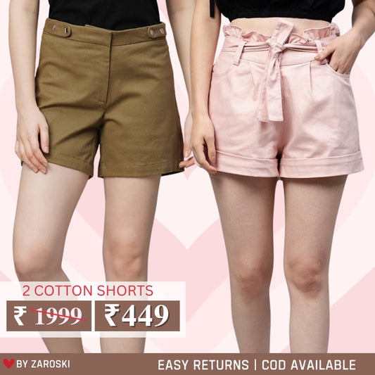 Gorgeous Regular Fit Cotton Shorts for Women | Pack Of 2 | C-011