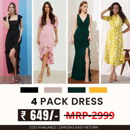 Pack of 4 Women’s Dresses: Chic, Trendy, and Timeless | C-032