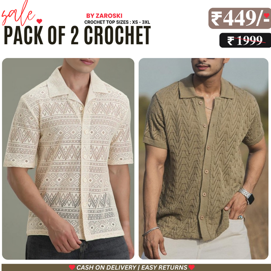 2-Pack Men’s Crochet Shirts | Lightweight and Trendy | CR-01