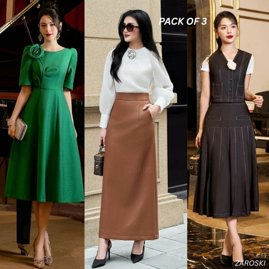 Pack of 3 Fashionable High-Low Hem Western Dress for Evening Celebrations | WD -02