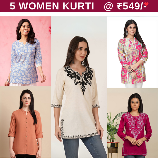 5 Pack Short Kurtis | Perfect For Summer| 3/4 Sleeve | (SK-02)