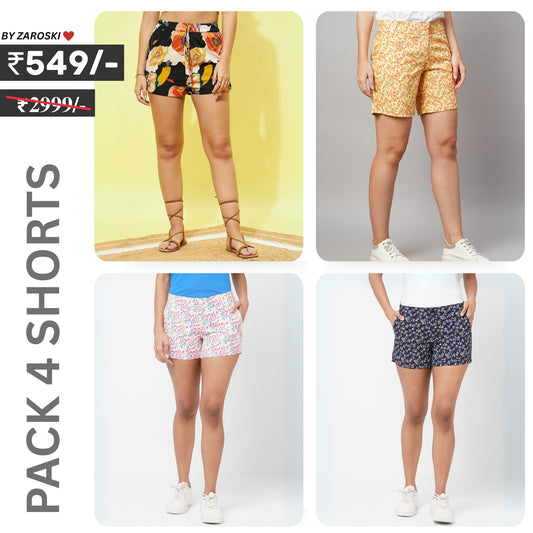 Pack Of 4 | Modern Llifestyles Regular Fit Cotton Shorts for Women | C-093