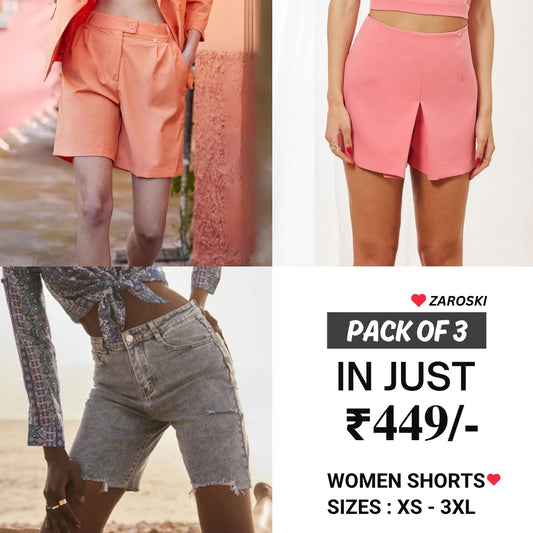 Pack Of 3| Modern Llifestyles Regular Fit Cotton Shorts for Women |NS-02