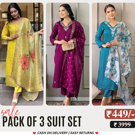 3 Combo Pack | Women’s Suit Set with Dupatta | S-02