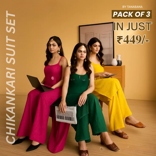 Pack of 3 |Chikankari Suit Sets with Dupatta | Traditional Ethnic Wear for Women | CSC-02