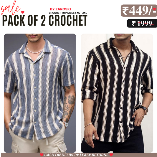2-Pack Men’s Crochet Shirts | Lightweight and Trendy | CR-02