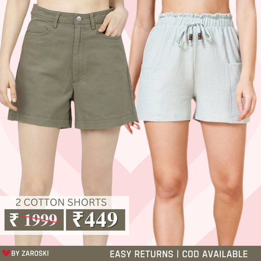 Gorgeous Regular Fit Cotton Shorts for Women | Pack Of 2 | C-012