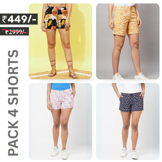 Pack Of 4 | Modern Llifestyles Regular Fit Cotton Shorts for Women | C-093
