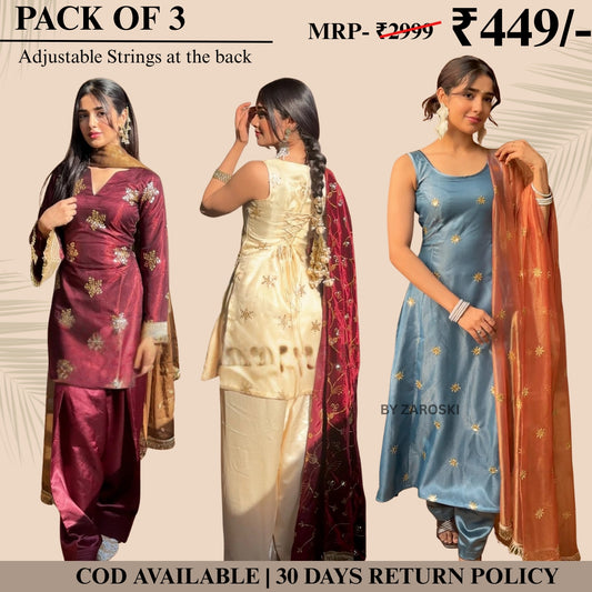 Embrace Elegance with Our 3-Piece Adjustable Kurti, Pant & Dupatta Set | PACK OF 3 | AK-02