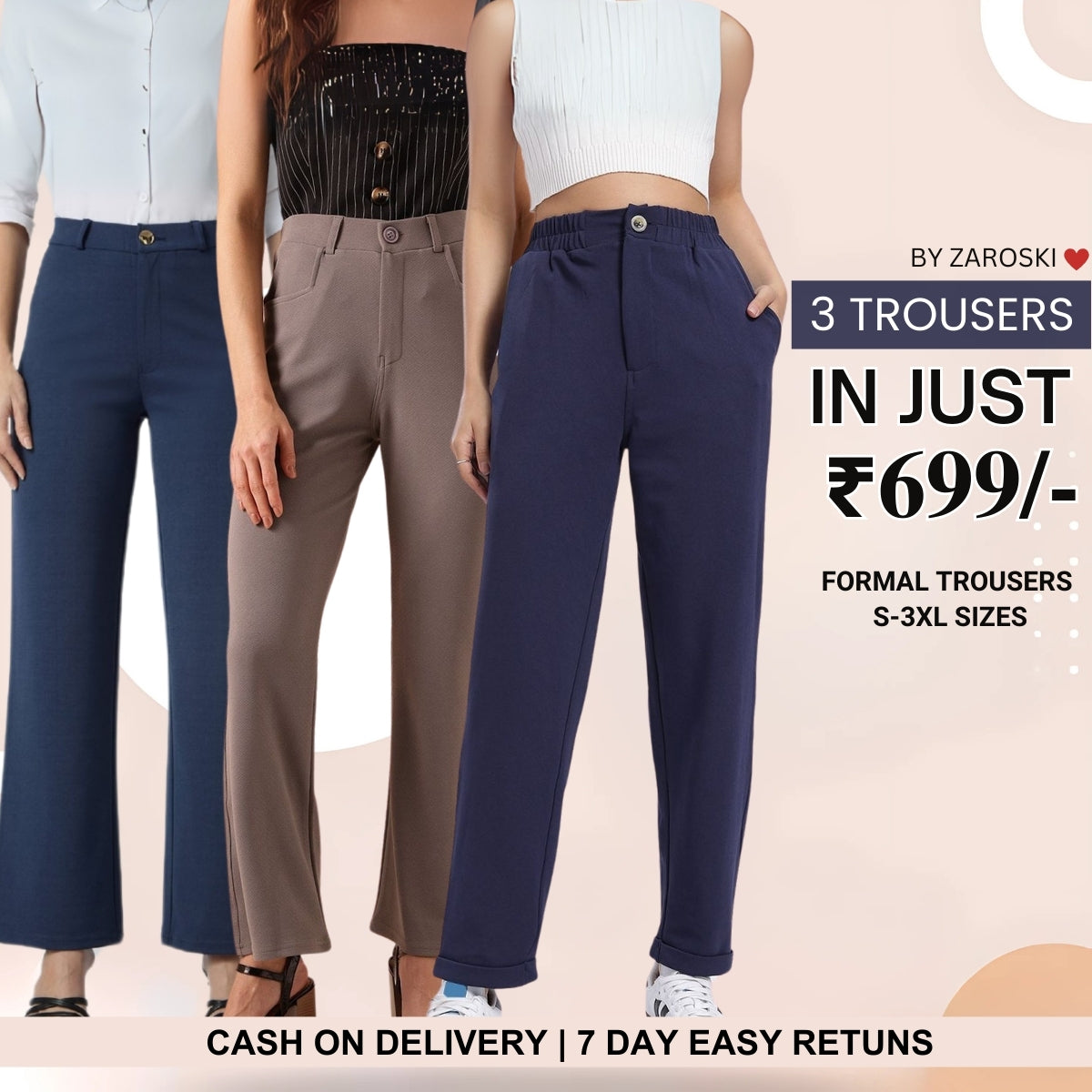 3-Pack of Women’s Trousers & Formal Pants (TF-03)