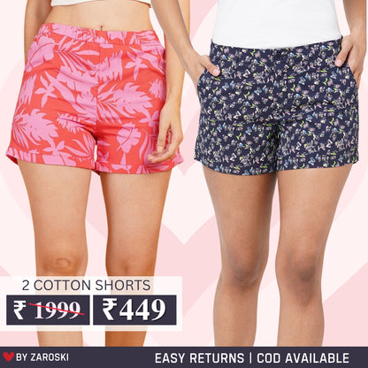 Gorgeous Regular Fit Cotton Shorts for Women | Pack Of 2 | C-013