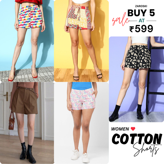 Pack of 5 Women’s Cotton Shorts for Everyday Wear | Ultimate Comfort Combo | CS-03