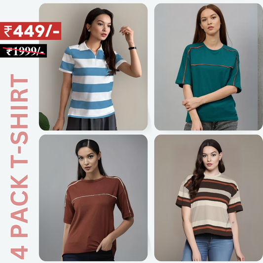 4 Combo Women T-Shirts | Stylish, Comfortable, and Versatile Wardrobe Essentials (TSN-03)