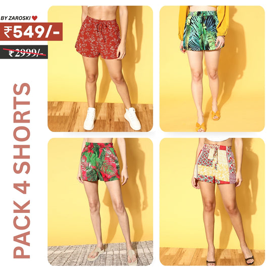 Pack Of 4 | Modern Llifestyles Regular Fit Cotton Shorts for Women | C-094
