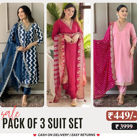 3 Combo Pack | Women’s Suit Set with Dupatta | S-03
