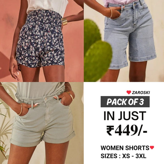 Pack Of 3| Modern Llifestyles Regular Fit Cotton Shorts for Women |NS-03