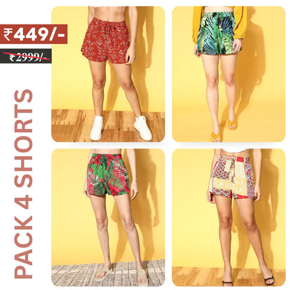 Pack Of 4 | Modern Llifestyles Regular Fit Cotton Shorts for Women | C-094
