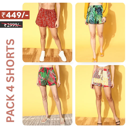 Pack Of 4 | Modern Llifestyles Regular Fit Cotton Shorts for Women | C-094