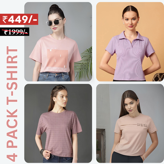 4 Combo Women T-Shirts | Stylish, Comfortable, and Versatile Wardrobe Essentials (TSN-04)