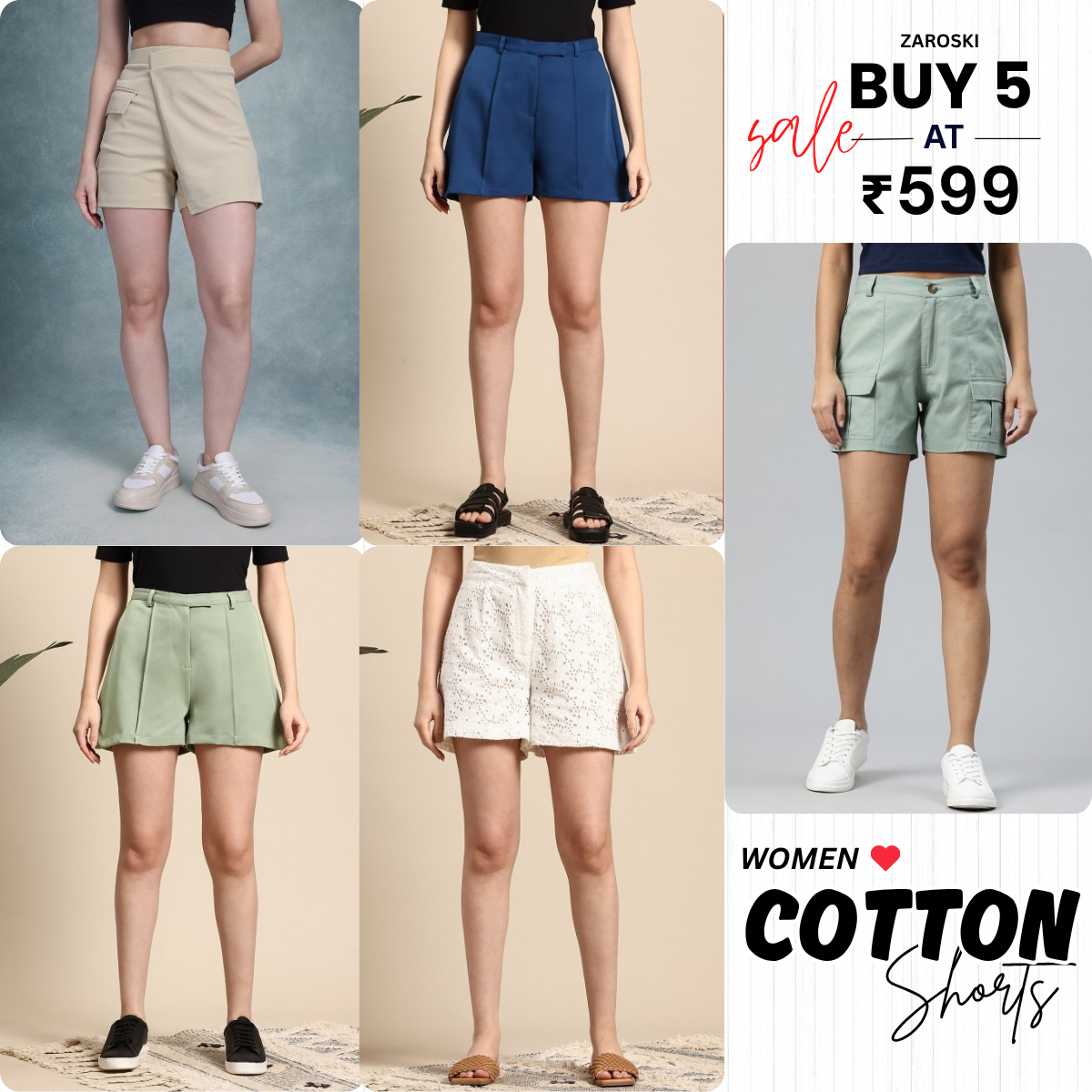 Pack of 5 Women’s Cotton Shorts for Everyday Wear | Ultimate Comfort Combo | CS-04