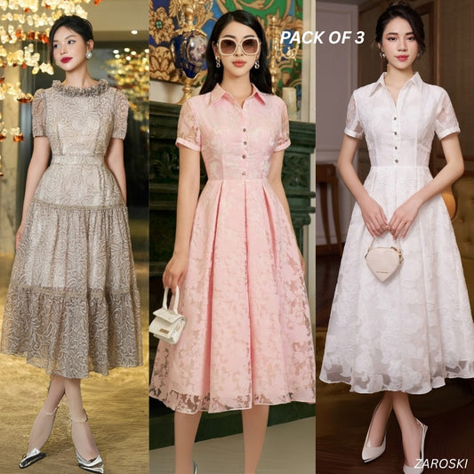 Pack of 3 Fashionable High-Low Hem Western Dress for Evening Celebrations | WD -04