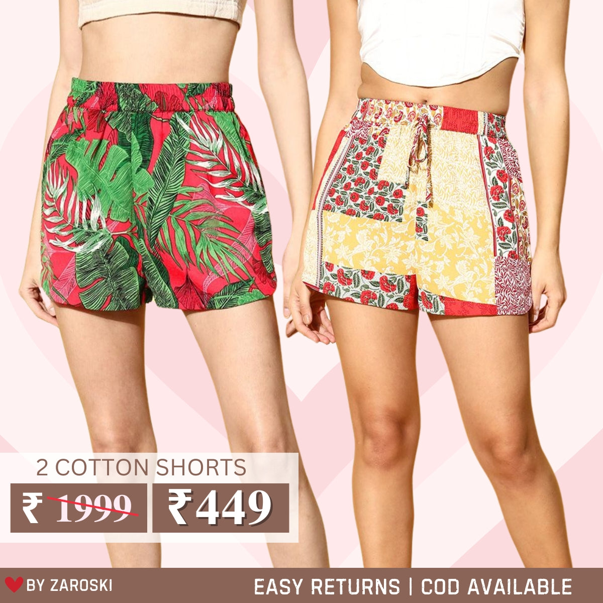 Gorgeous Regular Fit Cotton Shorts for Women | Pack Of 2 | C-014