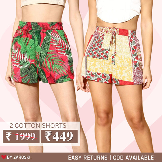 Gorgeous Regular Fit Cotton Shorts for Women | Pack Of 2 | C-014