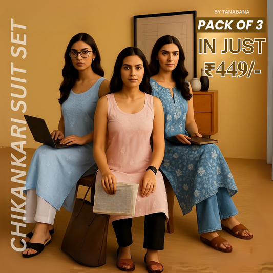 Pack of 3 |Chikankari Suit Sets with Dupatta | Traditional Ethnic Wear for Women | CSC-04