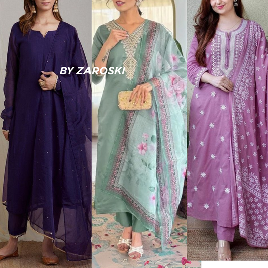 Elegant 3-Piece Women Kurti Set with Dupatta Combo Pack – Stylish, Comfortable & Versatile Ethnic Wear | KS-04