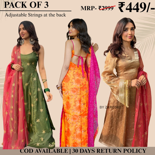 Embrace Elegance with Our 3-Piece Adjustable Kurti, Pant & Dupatta Set | PACK OF 3 | AK-03