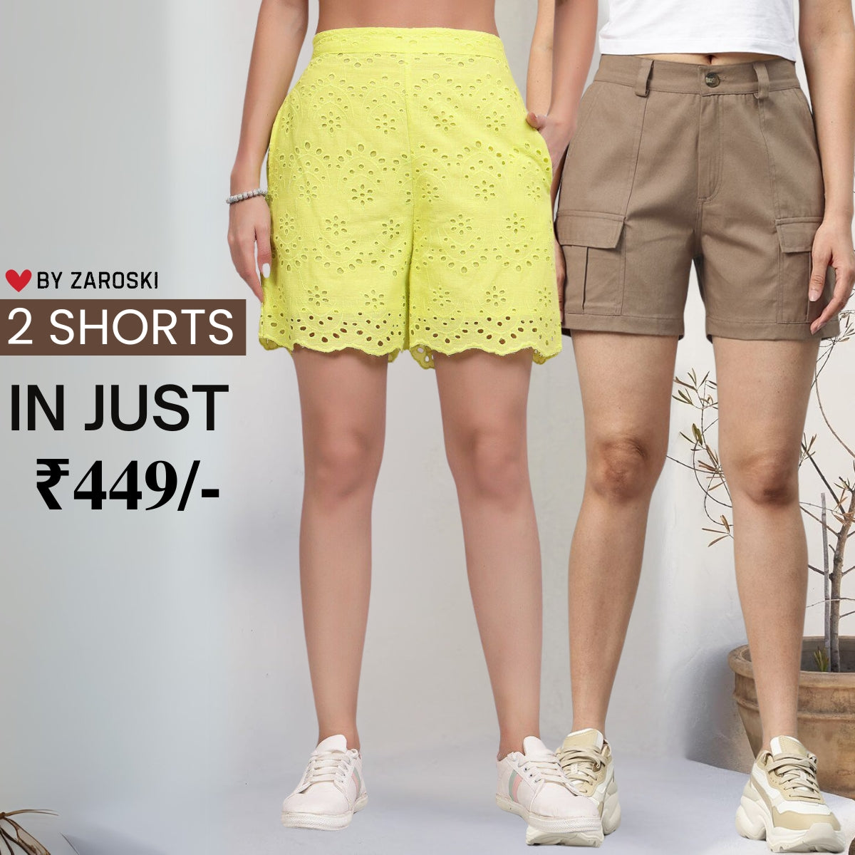 Gorgeous Regular Fit Cotton Shorts for Women | Pack Of 2 | C-024