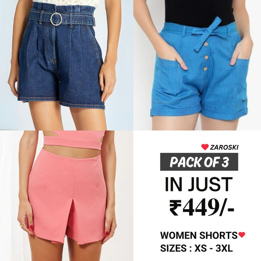 Pack Of 3| Modern Llifestyles Regular Fit Cotton Shorts for Women |NS-04