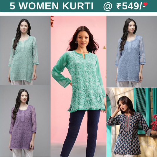 5 Pack Short Kurtis | Perfect For Summer| 3/4 Sleeve | (SK-04)