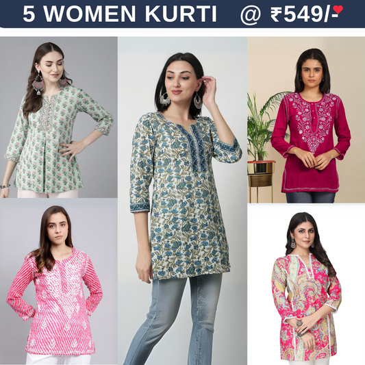 5 Pack Short Kurtis | Perfect For Summer| 3/4 Sleeve | (SK-05)