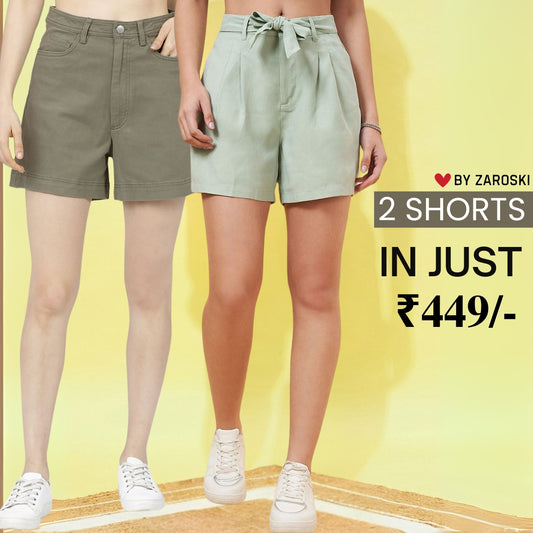 Gorgeous Regular Fit Cotton Shorts for Women | Pack Of 2 | C-025