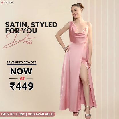 Women’s Full Length Baby Pink Satin Dress Luxe Looks for Every Occasion | S-05