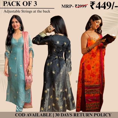 Embrace Elegance with Our 3-Piece Adjustable Kurti, Pant & Dupatta Set | PACK OF 3 | AK-04