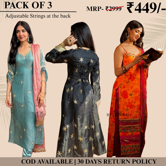 Embrace Elegance with Our 3-Piece Adjustable Kurti, Pant & Dupatta Set | PACK OF 3 | AK-04