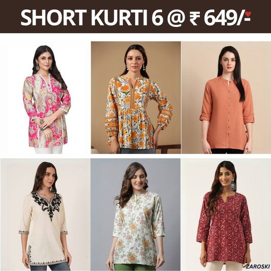 6 Pack Short Kurtis | Perfect For Summer| 3/4 Sleeve | C-105
