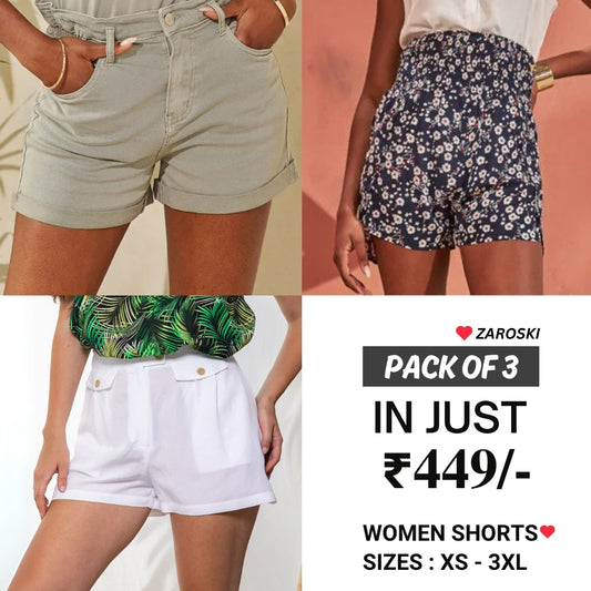 Pack Of 3| Modern Llifestyles Regular Fit Cotton Shorts for Women |NS-05