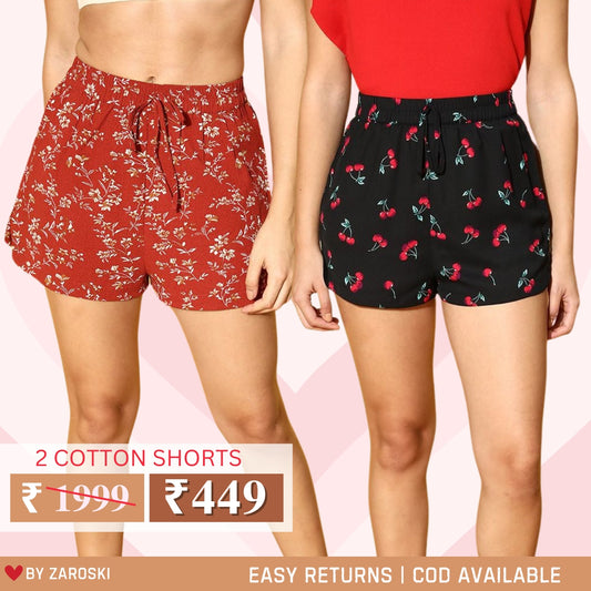 Gorgeous Regular Fit Cotton Shorts for Women | Pack Of 2 | C-015
