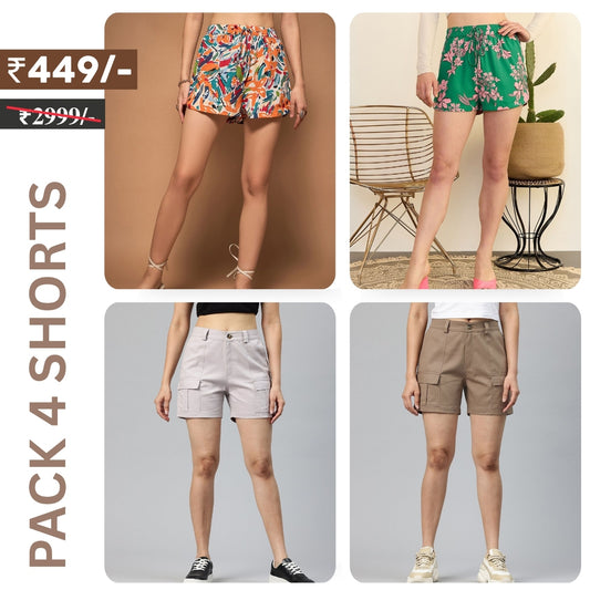 Pack Of 4 | Modern Llifestyles Regular Fit Cotton Shorts for Women | C-095