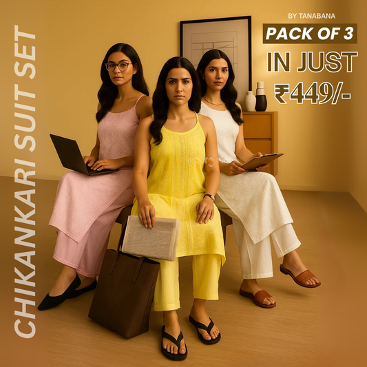 Pack of 3 |Chikankari Suit Sets with Dupatta | Traditional Ethnic Wear for Women | CSC-05