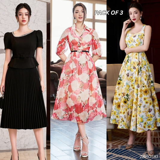 Pack of 3 Fashionable High-Low Hem Western Dress for Evening Celebrations | WD -05