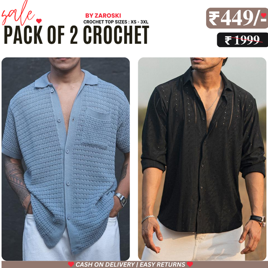 2-Pack Men’s Crochet Shirts | Lightweight and Trendy | CR-06