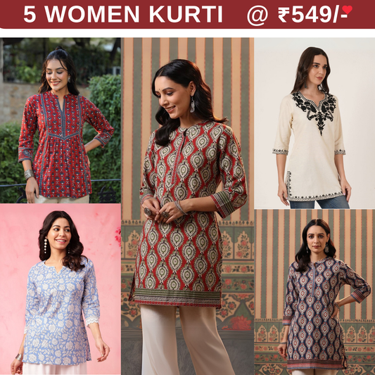 5 Pack Short Kurtis | Perfect For Summer| 3/4 Sleeve | (SK-06)