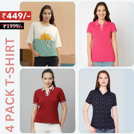 4 Combo Women T-Shirts | Stylish, Comfortable, and Versatile Wardrobe Essentials (TSN-06)