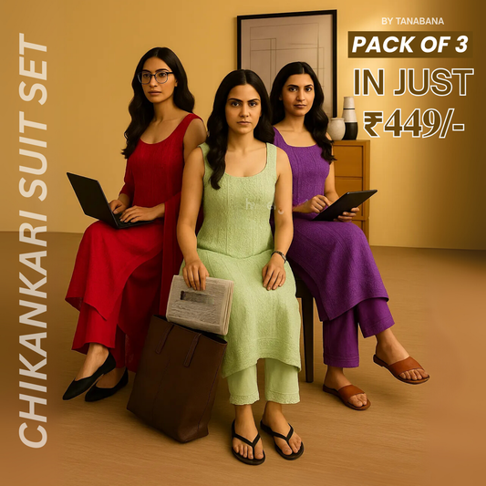 Pack of 3 |Chikankari Suit Sets with Dupatta | Traditional Ethnic Wear for Women | CSC-06